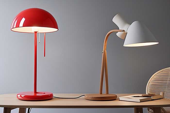 esempio di due Lampada da tavolo da soggiorno - rossa e bianca